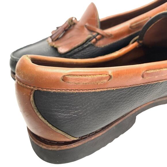 Allen Edmonds Nashua Mens Leather Slip On Navy Brown Tassel Loafers Shoes 10 EE - Picture 15 of 16
